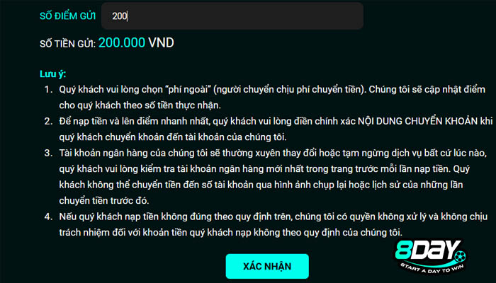 gửi tiền 8 day chuyển khoản