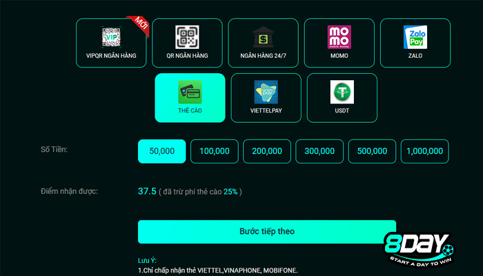nạp tiền vào 8 day